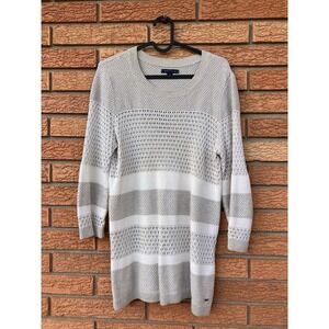 TOMMY HILFIGER Women's MEDIUM Pullover Mixed Knit Sweater Long White Beige